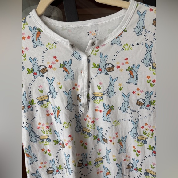 Roller Rabbit pajamas henley top hippity hoppity spring bunny print long sleeve - Picture 6 of 7